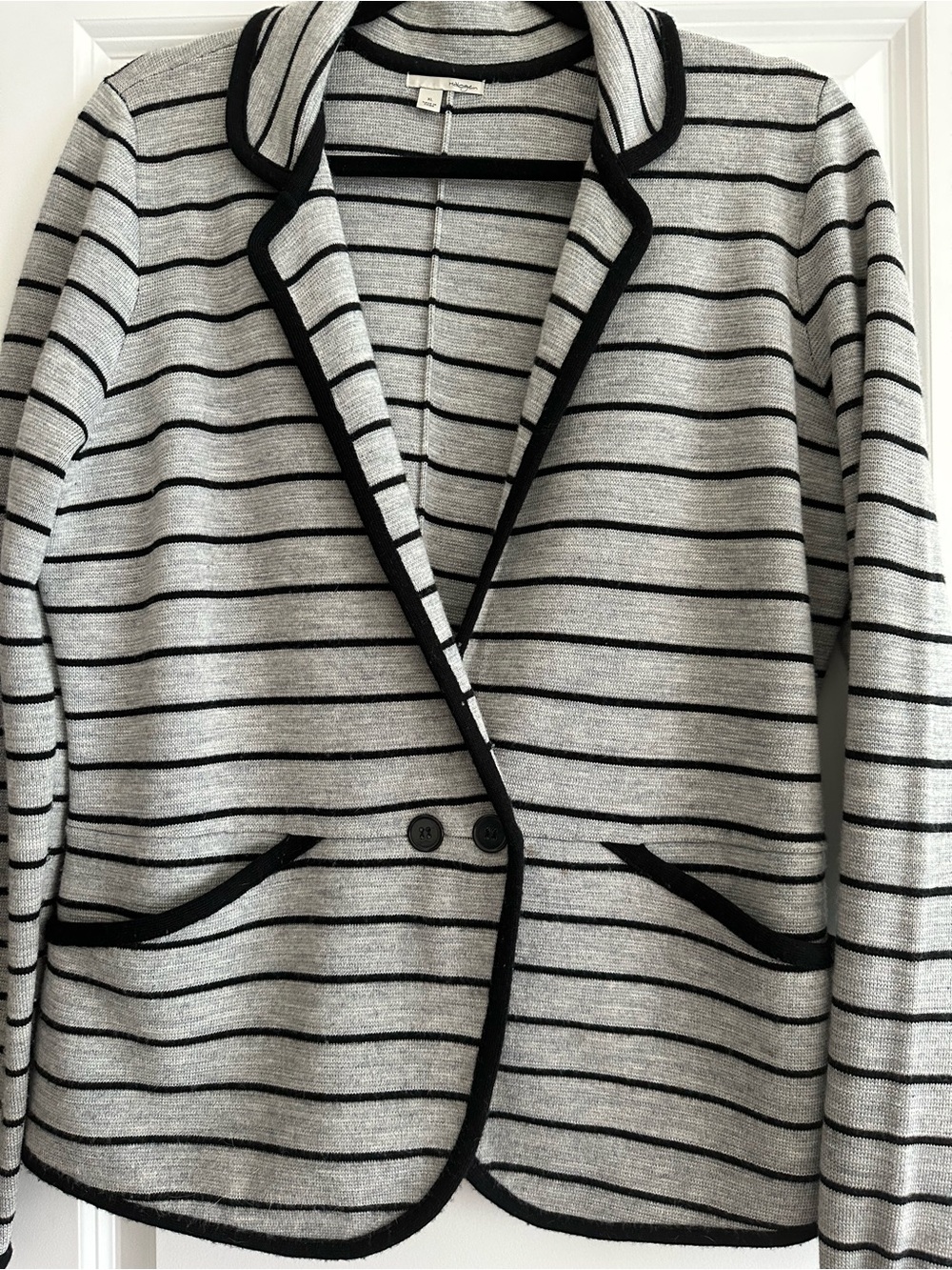 Halogen Gray and Black Striped Knit Blazer Cardigan